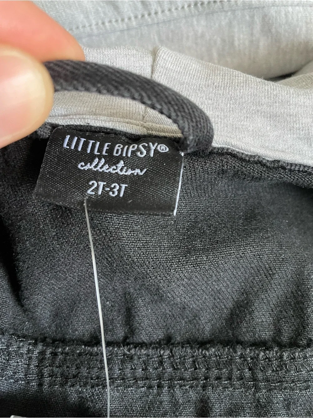 NEW Little Bipsy Kids Hooded Black Denim Jacket With Gray Sleeves Snaps Sz 2T-3T